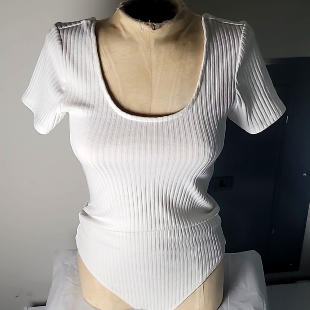 Express White Ribbed Bodysuit